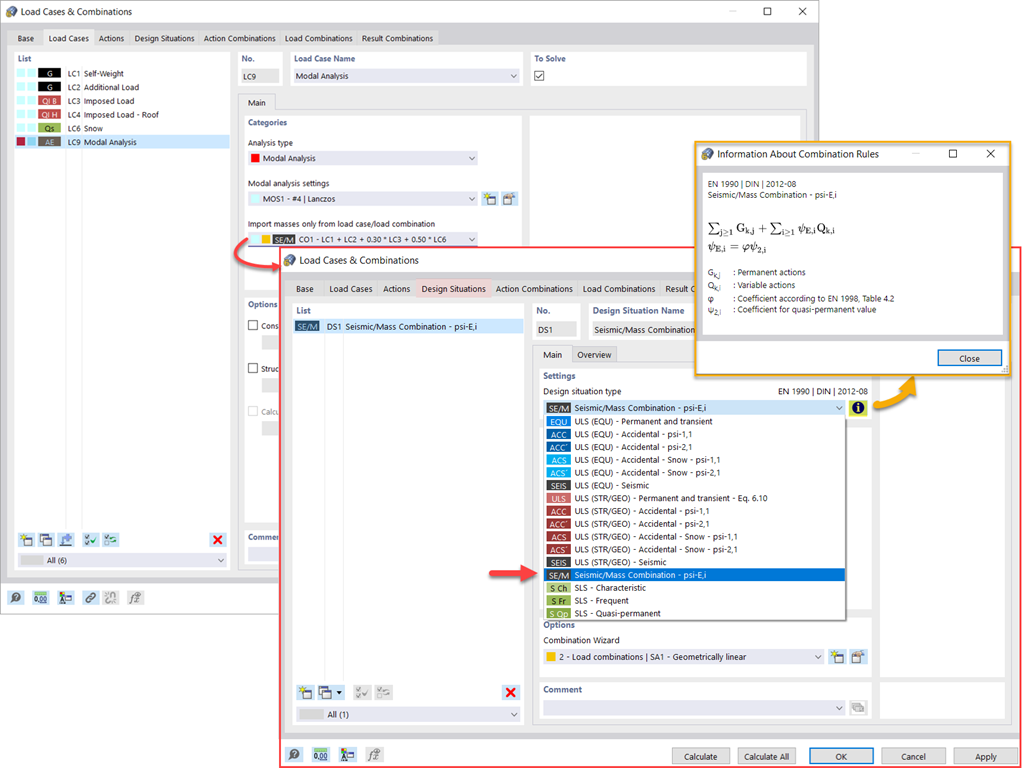 Análisis modal de masas a partir de una combinación de carga