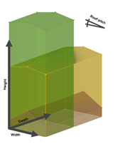 Modelos de edificio rectangular con cubierta a dos aguas