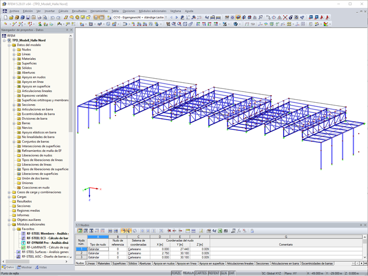 Modelo parcial del pabellón norte en RFEM (© Isenmann Ingenieure)