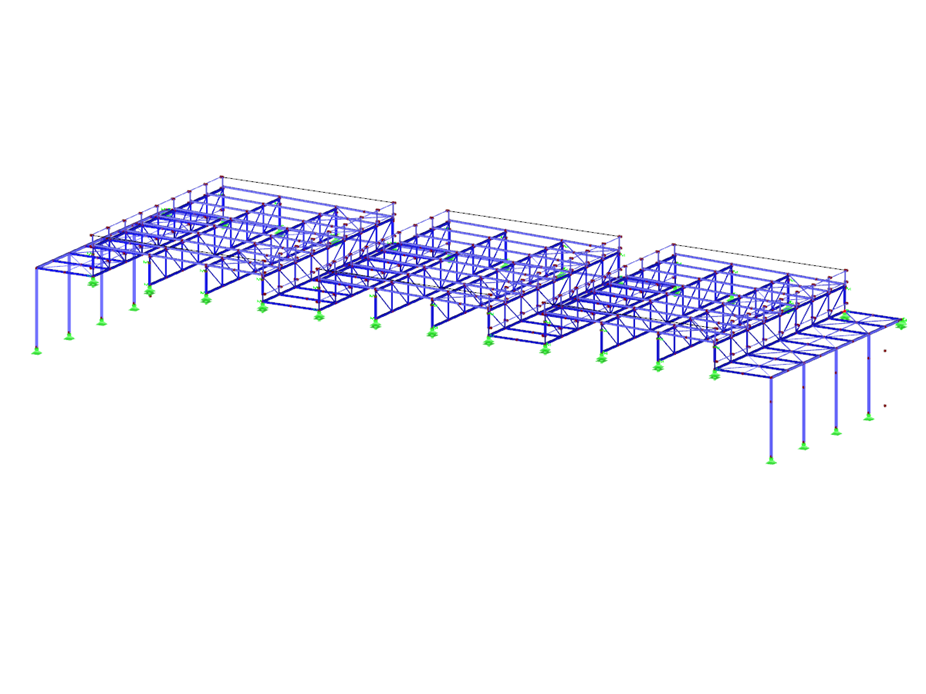 Modelo parcial del pabellón norte en RFEM (© Isenmann Ingenieure)