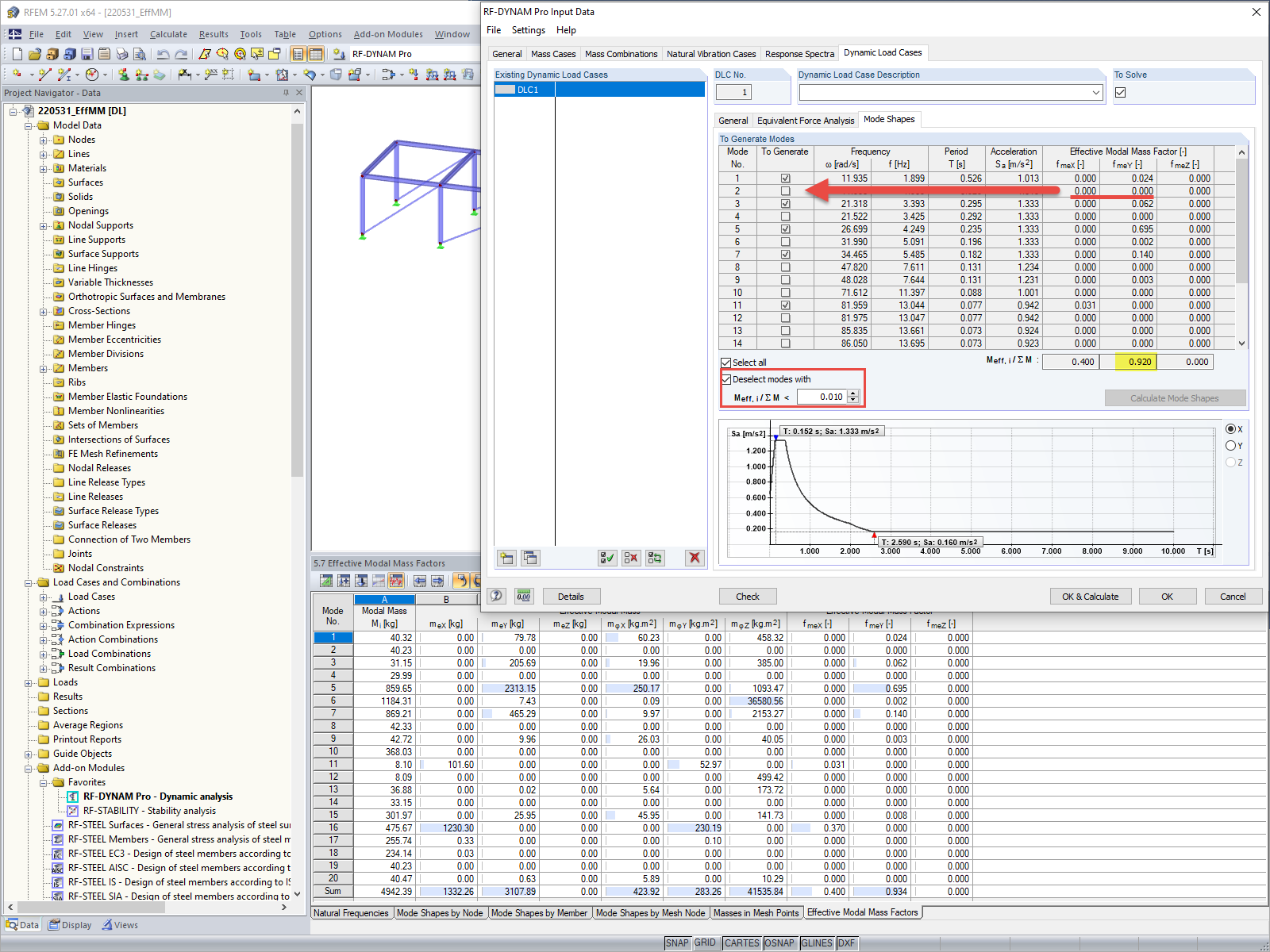 Preguntas frecuentes 005265 | Necesito muchos modos propios para obtener una suma del 90% de la masa modal efectiva. ¿Puedo limitar el número de formas de modo para generar