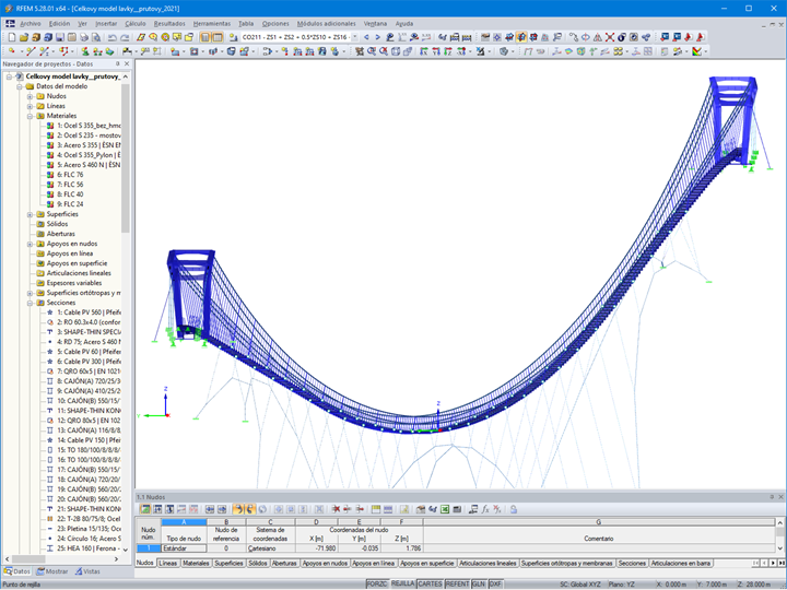 CP 001237 | Modelo de barras en 3D de la pasarela en RFEM 5