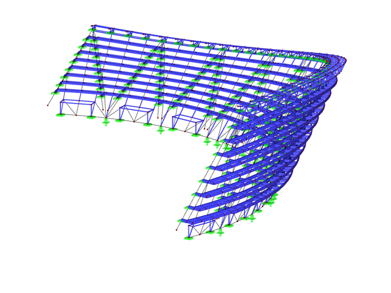 Modelo en 3D de la estructura de la fachada en RSTAB (© Huana Engineering Consulting (Beijing) Co., Ltd. (SuP Ingenieure GmbH)