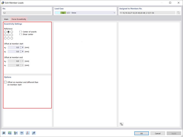 Configuraciones de excentricidad de fuerza