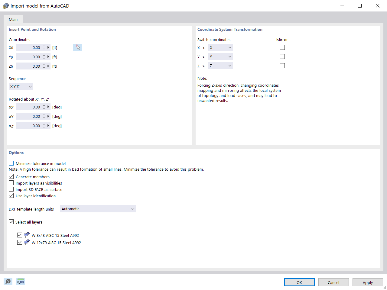 Preguntas frecuentes 005272 | ¿Cómo puedo importar mi modelo de AutoCAD en RFEM 6 y transferir la información de la sección transversal y del material?