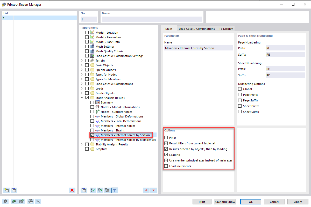 Preguntas frecuentes 005273 | ¿Cómo puedo imprimir claramente los esfuerzos internos en el informe impreso?