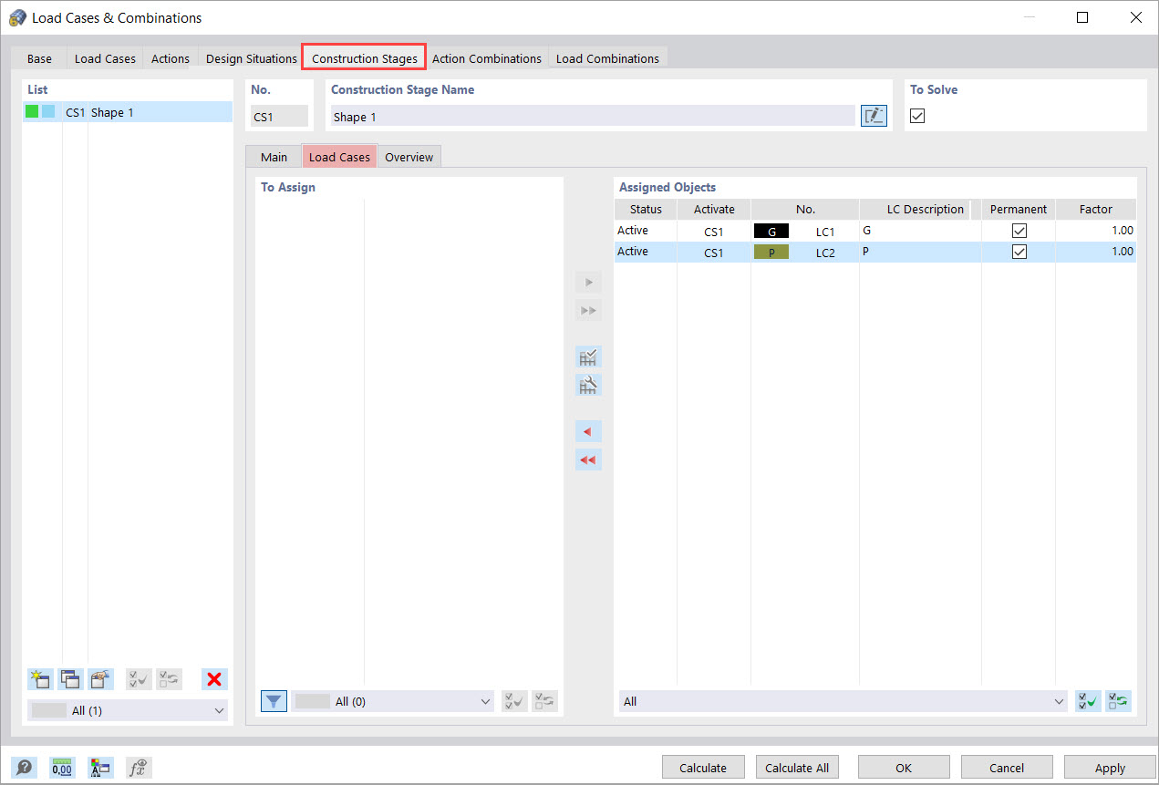 Lista "Objetos asignados"