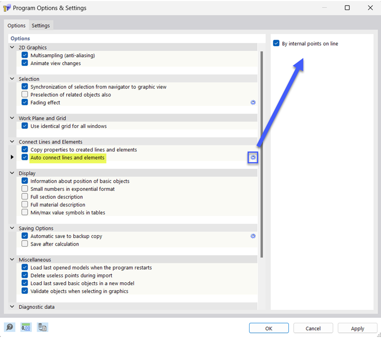 Cuadro de diálogo "Opciones del programa y configuraciones"