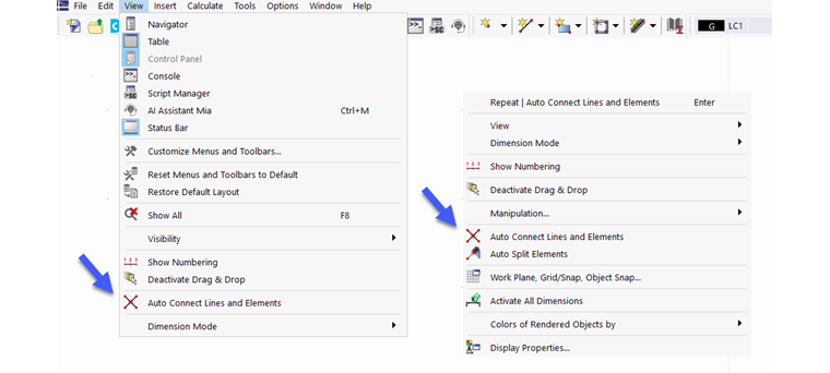 Función "Conectar líneas/componentes automáticamente" en el menú y menú contextual