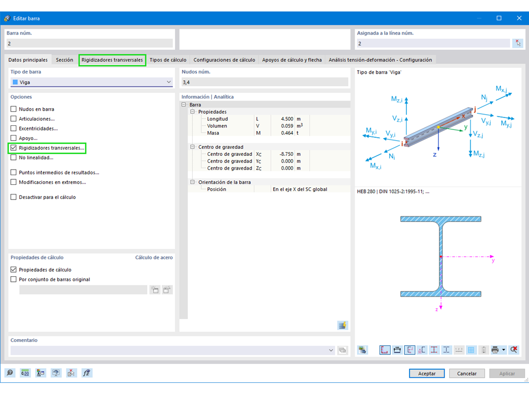 Característica 002470 | Modelo de superficies a partir una barra con rigidizadores transversales de barra