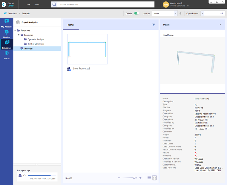 'Plantillas de modelos' en el Centro de Dlubal