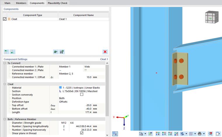 Cuadro de diálogo para la configuración de componentes
