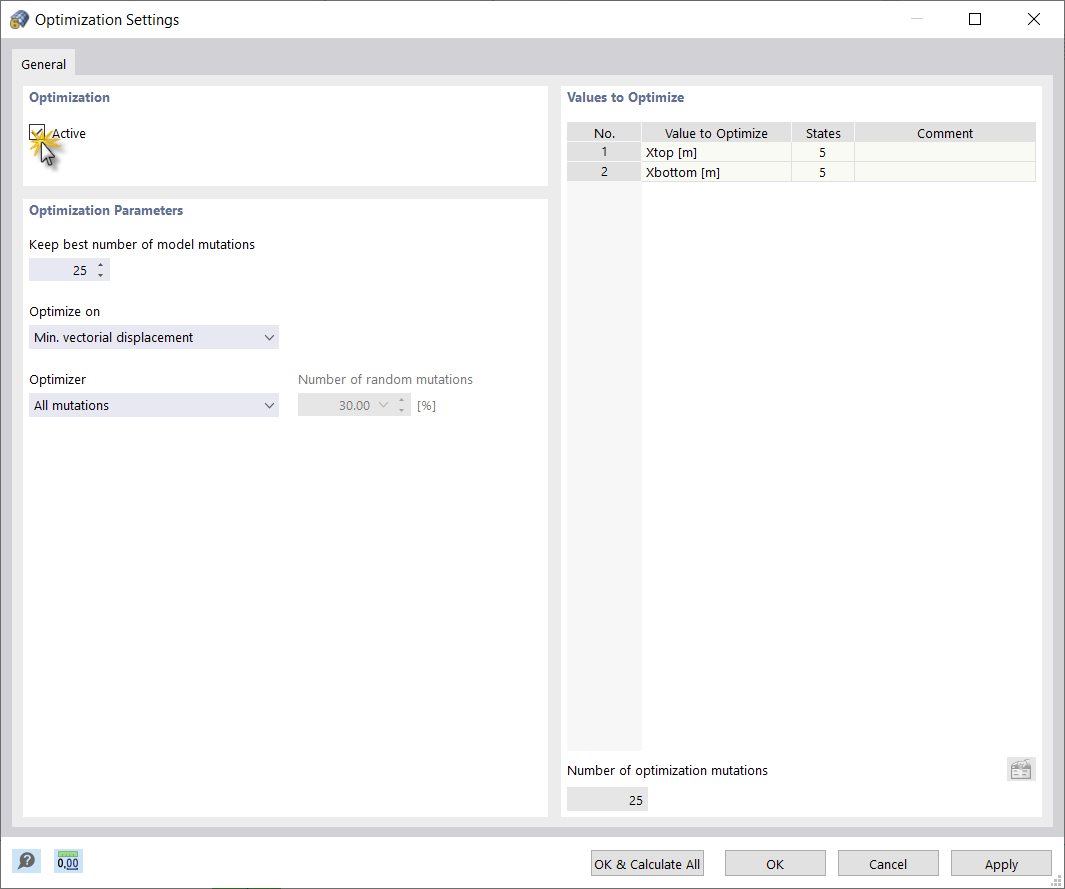 Configuración de optimización
