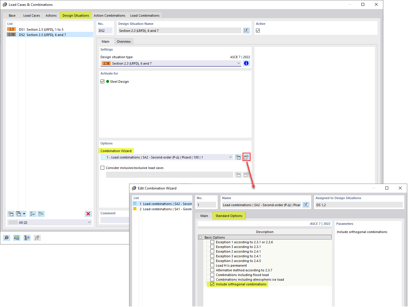 FAQ 005299 | Aplicar el procedimiento de combinación direccional ortogonal ASCE 7 (regla 100 % + 30 %) a cargas sísmicas en un análisis estático.