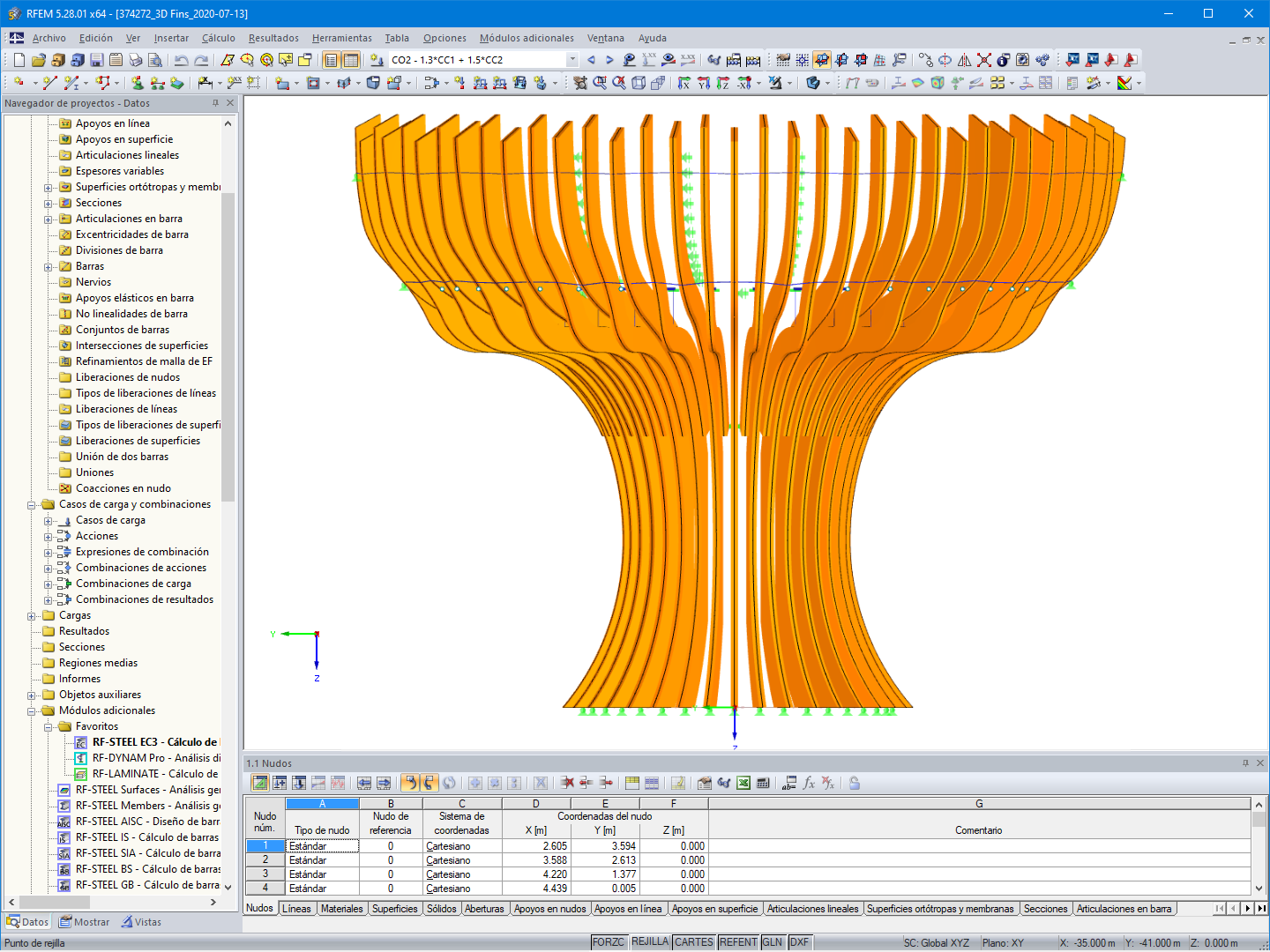 Modelo en 3D del árbol del Pabellón de Azerbaiyán en RFEM (© Rubner)