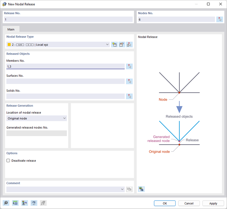 Cuadro de diálogo 'Nueva liberación de nudo'