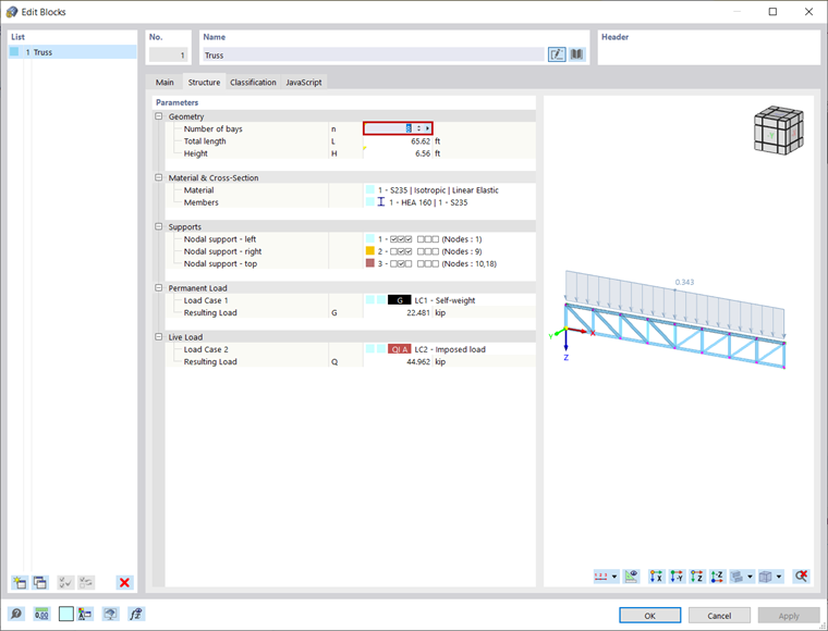 Ajuste de los parámetros geométricos del bloque