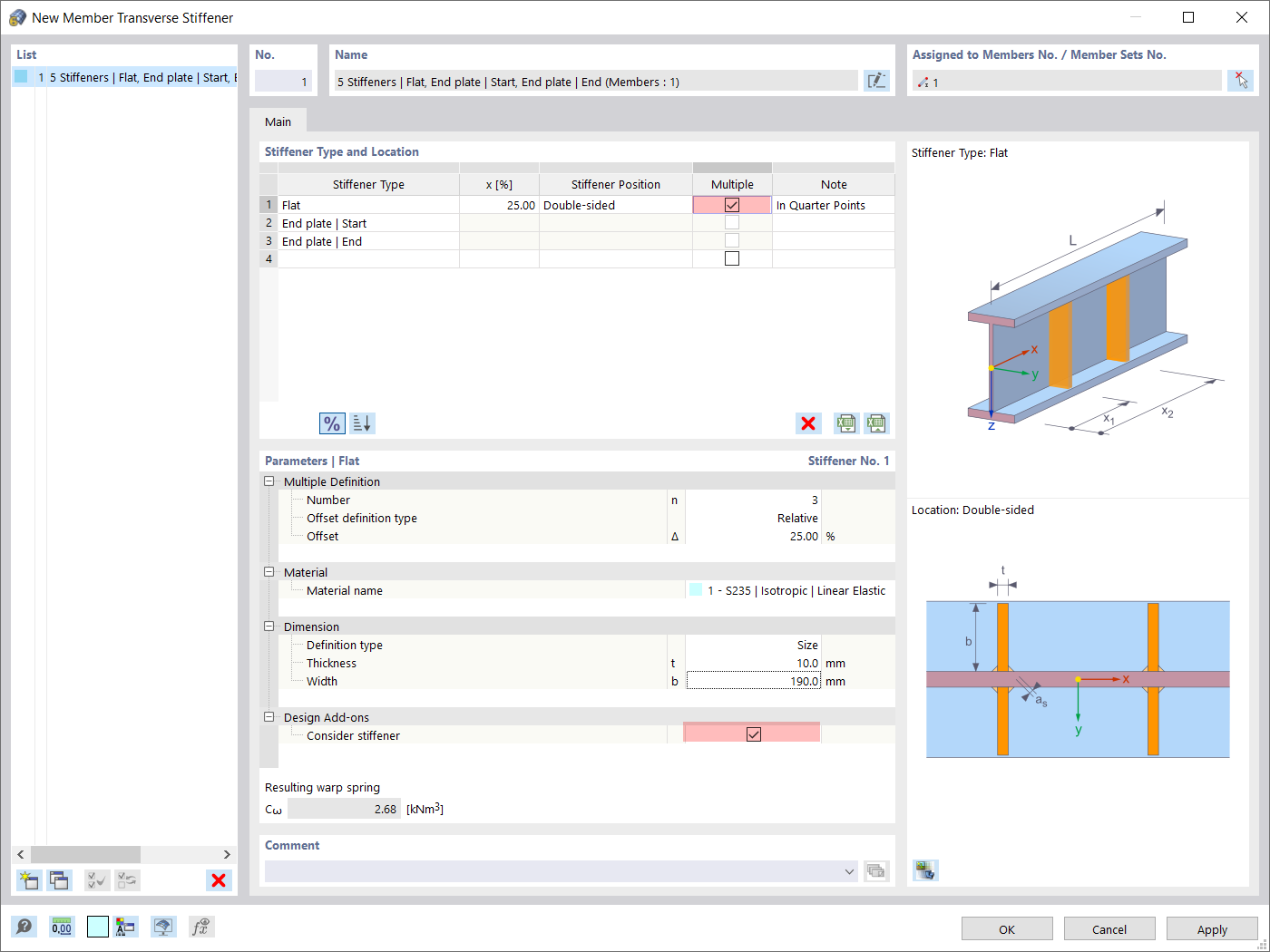 Multiple Definition of Transverse Stiffeners and Their Consideration in Design Add-ons