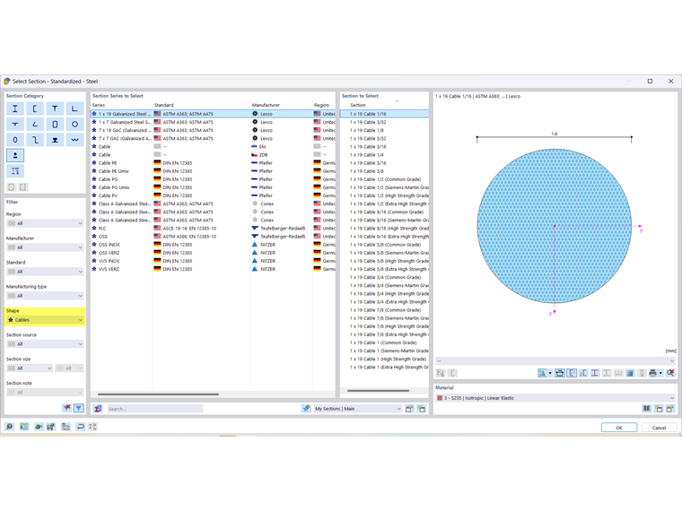 Perfil de barra: Cables