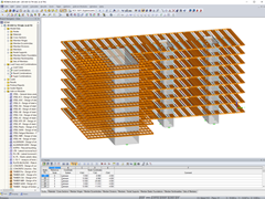 Modelo parcial del edificio de viviendas "Cocodrilo" en RSTAB (© Timbatec Holzbauingenieure Schweiz AG)