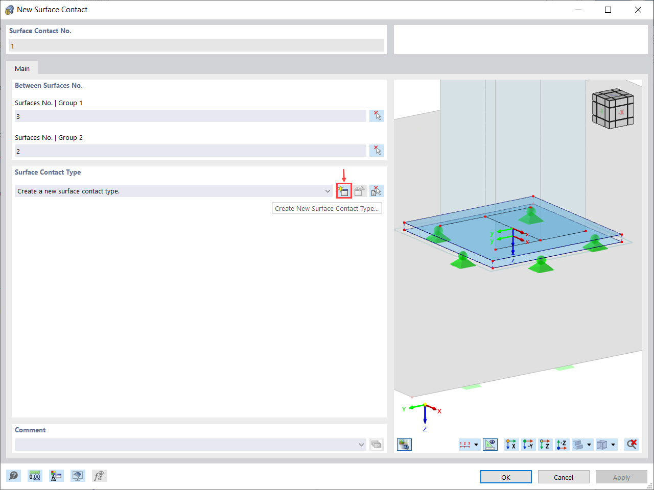 Cuadro de diálogo "Nuevo contacto de superficies"