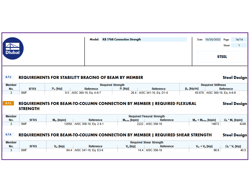 KB 001768 | Resistencia de conexión del marco de momento AISC 341-16 en RFEM 6