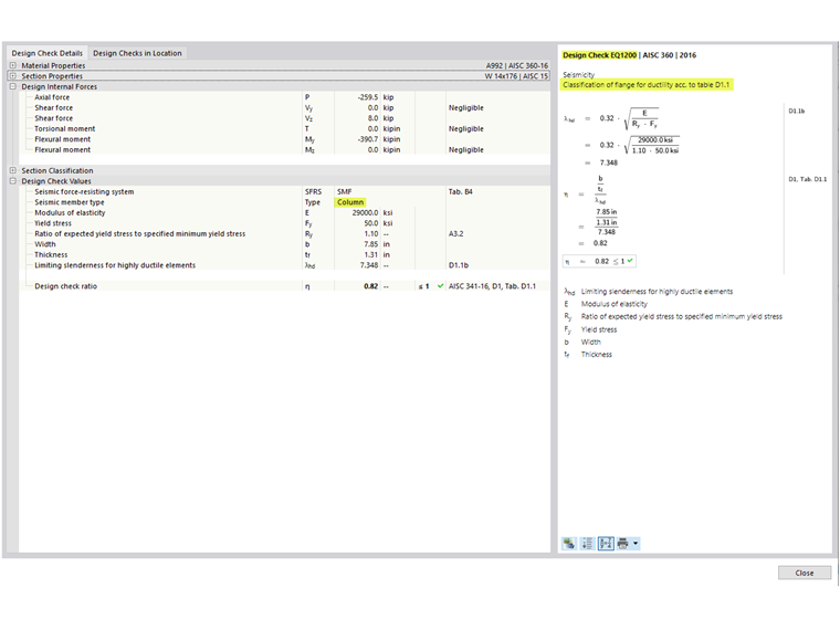 KB 001767 | AISC 341-16 Diseño de barra de momento en RFEM 6