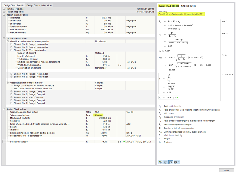 KB 001767 | AISC 341-16 Diseño de barra de momento en RFEM 6
