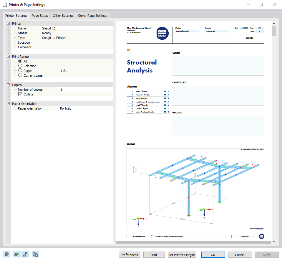 Cuadro de diálogo "Configuración de impresora y página"