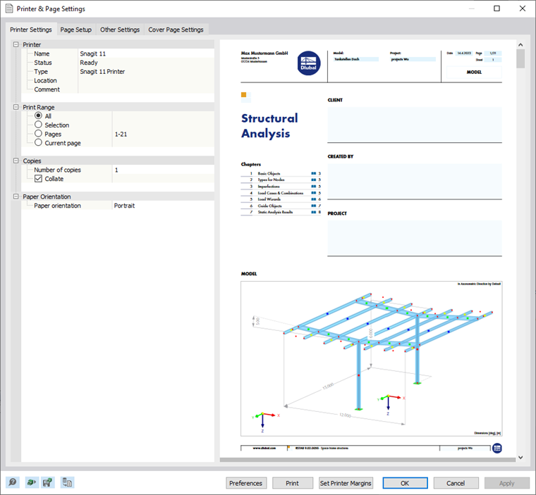 Cuadro de diálogo "Configuración de impresora y página"