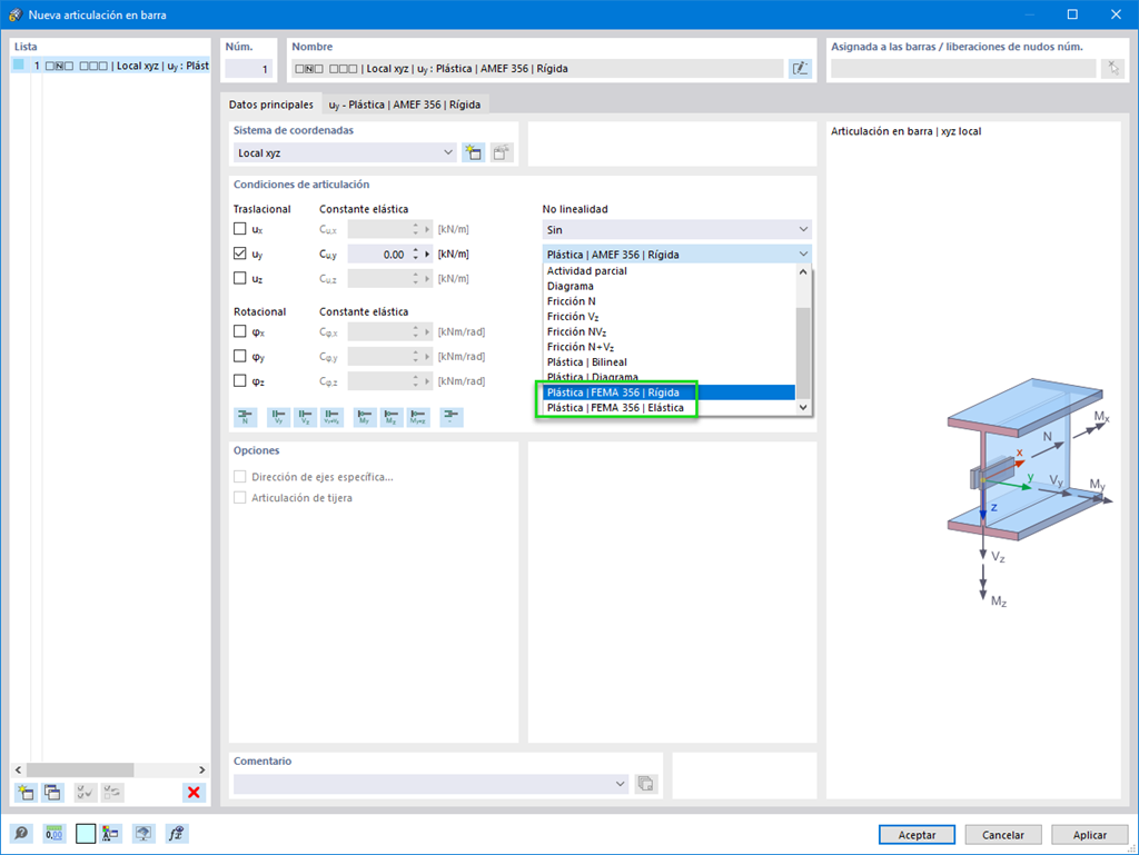 Articulaciones plásticas según FEMA 356 en RFEM