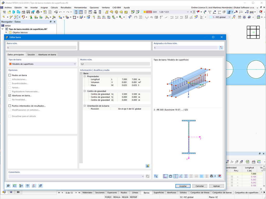 Característica 002550 | Tipo de barra "Modelo de superficies"
