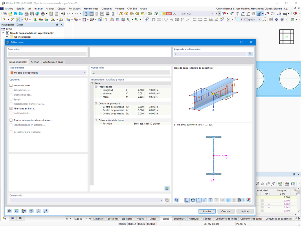 Característica 002550 | Tipo de barra "Modelo de superficies"