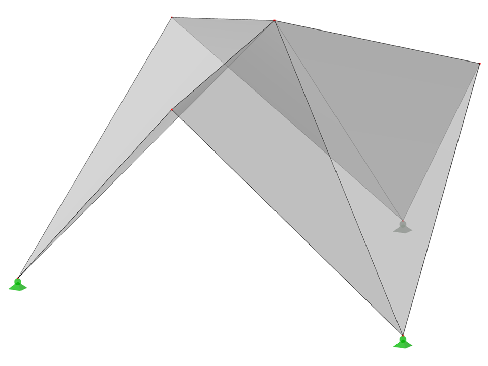 ID de modelo 516 | 034-FPC005-b | Sistemas de estructuras prismáticas plegadas. Superficies de doble pliegue sobre un plano de piso triangular, cumbreras hacia el centro