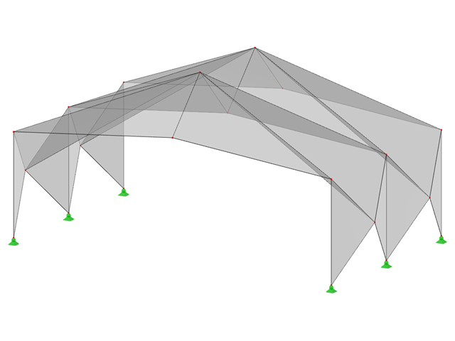 ID del modelo 529 | 034-FPL120 | Sistemas de estructura plegada prismática. Sistema de estructura lineal compuesto por superficies plegadas. Marco de dos bisagras: Plegado de cumbrera a cumbrera