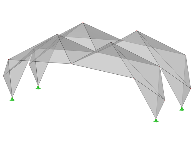 ID del modelo 546 | 034-FPL122 | Sistemas de estructura plegada prismática. Sistema de estructura lineal compuesto por superficies plegadas. Marco de tres bisagras: Cumbrera plegable