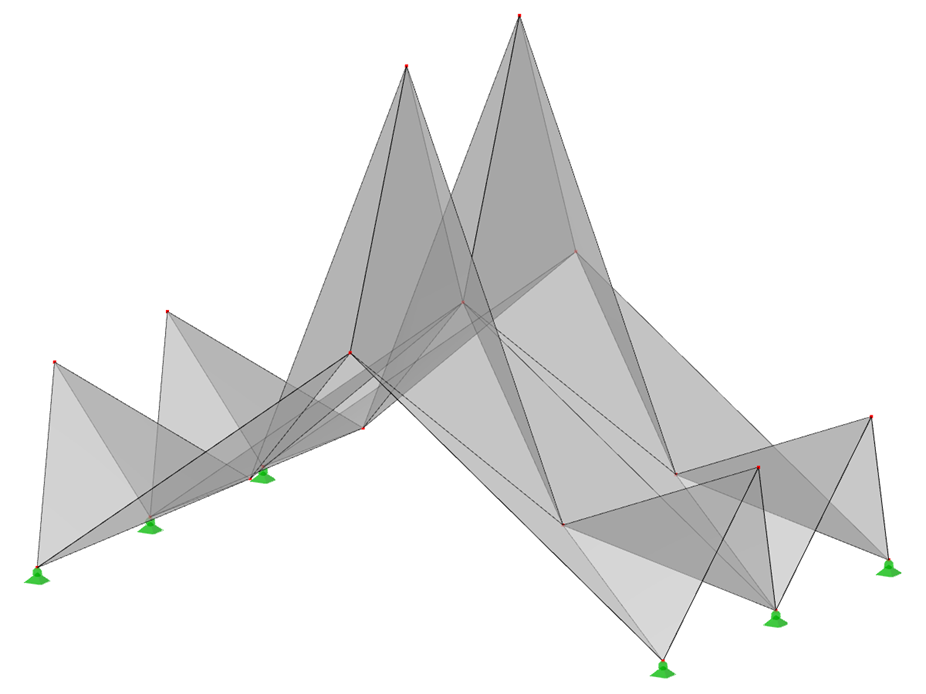 Modelo de ID 547 | 034-FPL123 | Sistemas de estructuras prismáticas plegadas. Sistema de estructura lineal compuesto por superficies plegadas. Pórtico A biarticulado: plegado de cresta a valle