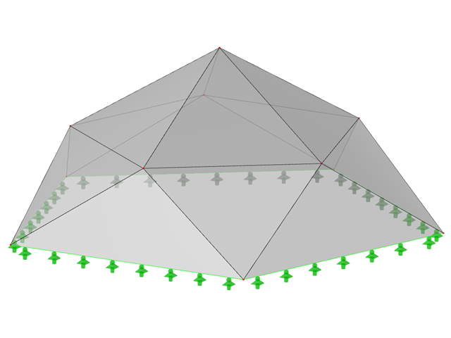 ID de modelo 1326 | 034-FPC022-b (variante más general de 034-FPC022-a) | Sistemas de estructura piramidal plegada. Superficies triangulares plegadas. Planta pentagonal