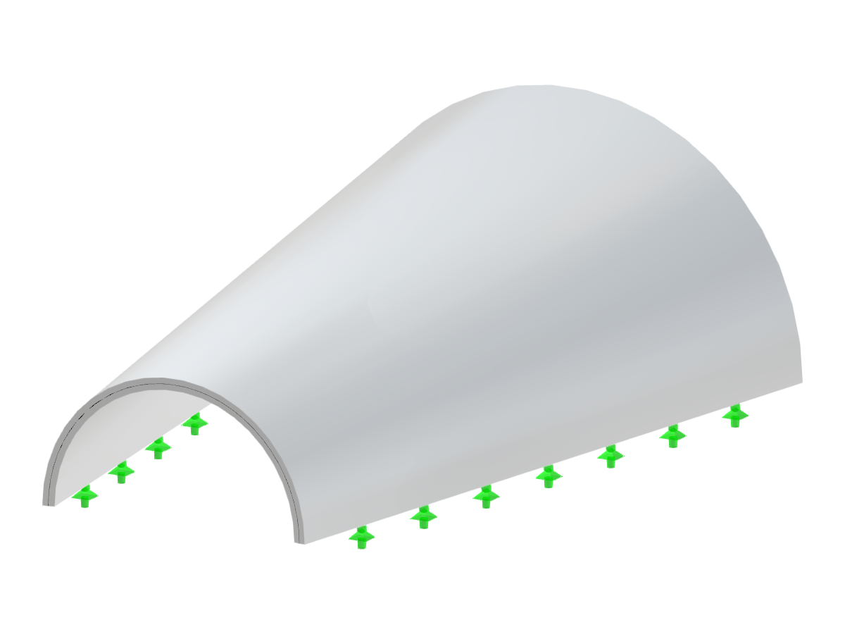 Estructura de bóveda de cañón que muestra una forma semicilíndrica con radios variables en los extremos, utilizando altura y radio para su diseño.