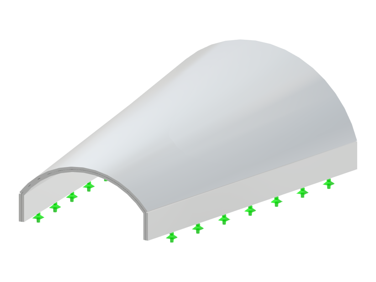 Una estructura de bóveda de cañón semicilíndrica que presenta un radio variable en sus extremos, mostrada con geometría de altura y radio diferenciadas.