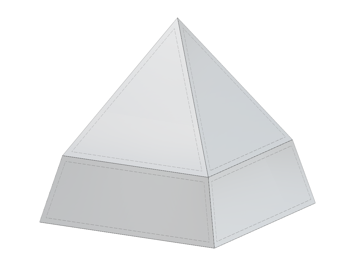 Una estructura piramidal rectangular con una sección inferior ahusada, que muestra geometría de ingeniería y detalles.