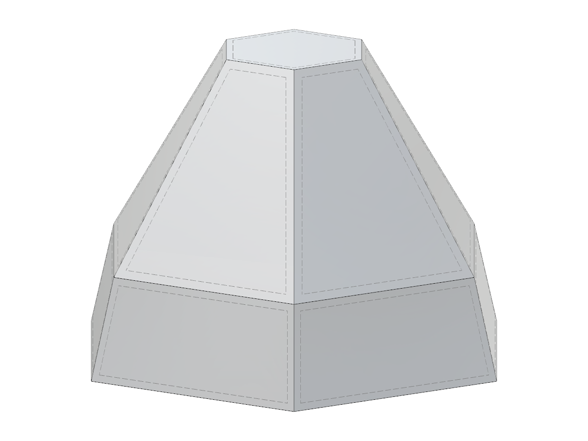 Modelo de pirámide truncada en 3D con base ahusada, que presenta opciones de entrada paramétricas que incluyen la longitud del borde y los radios del círculo.