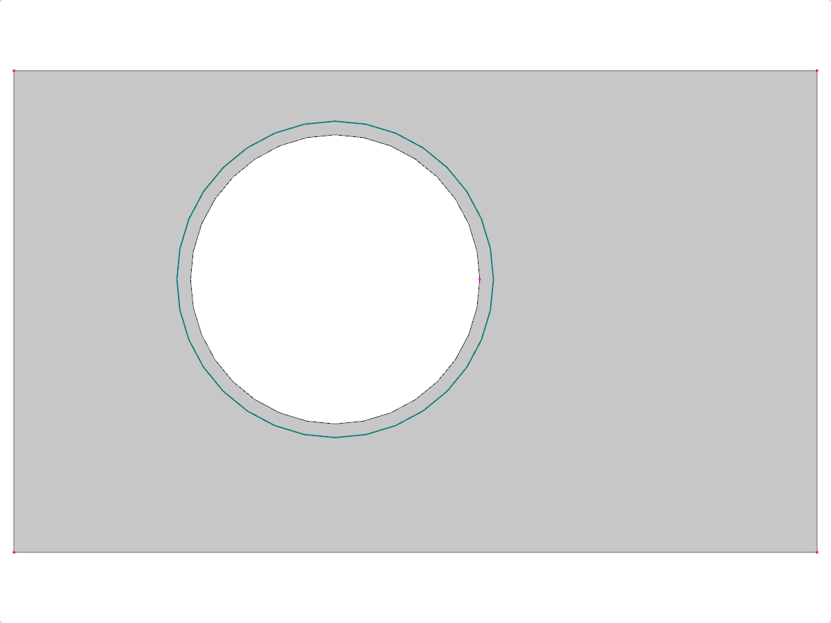 Análisis de una losa de hormigón rectangular con una abertura circular central para estudiar el comportamiento estructural y la distribución de tensiones.