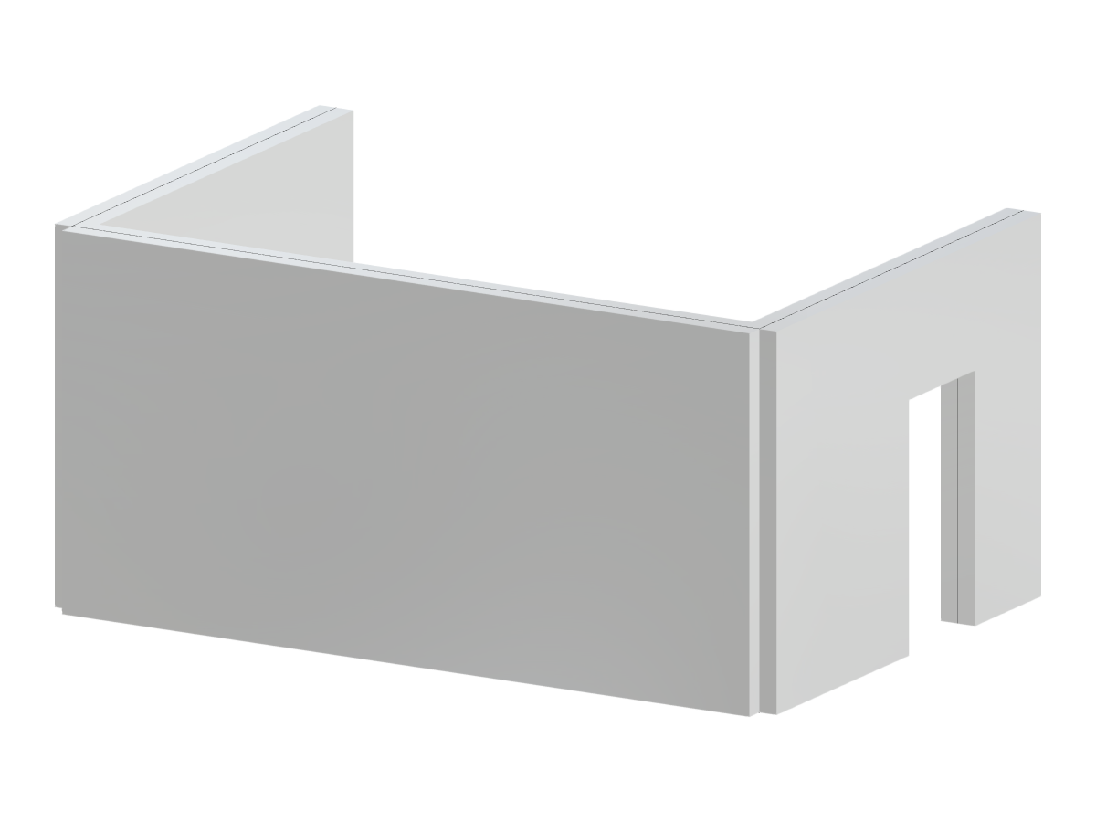 Muro de hormigón en forma de U con una abertura de puerta, que muestra elementos de diseño estructural.