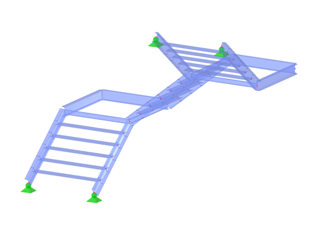 Modelo con ID 3033 | STS005-a | Escaleras | Tres tramos | En forma de L doble (en forma de U) | Parte superior a la derecha