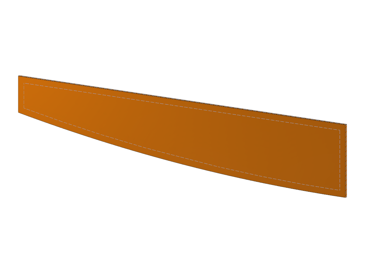 Viga de madera con forma de vientre de pez y sección rectangular, dispuesta en una curva semiparabólica, con los detalles estructurales más importantes.