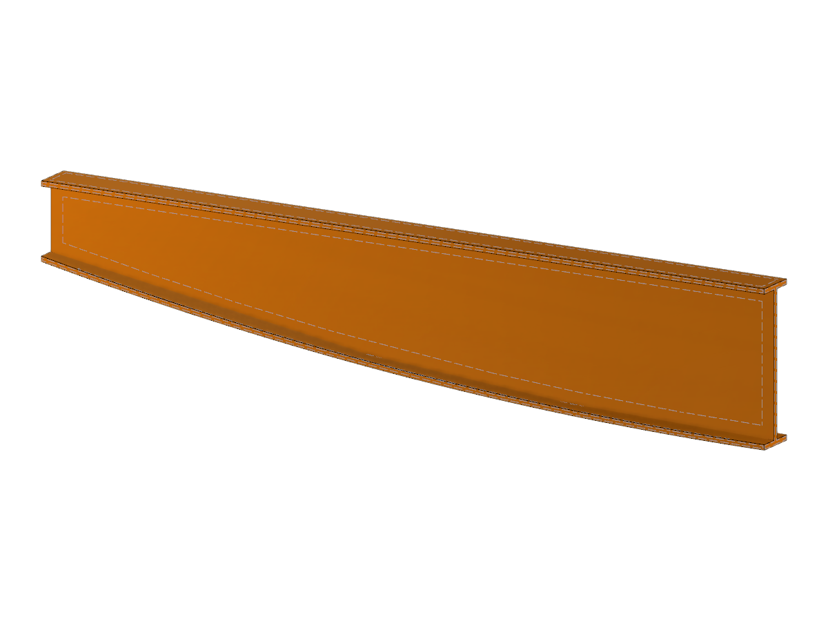 Ilustración de vigas de madera con vientre de pez y perfil parabólico, destacando un diseño de sección en I.