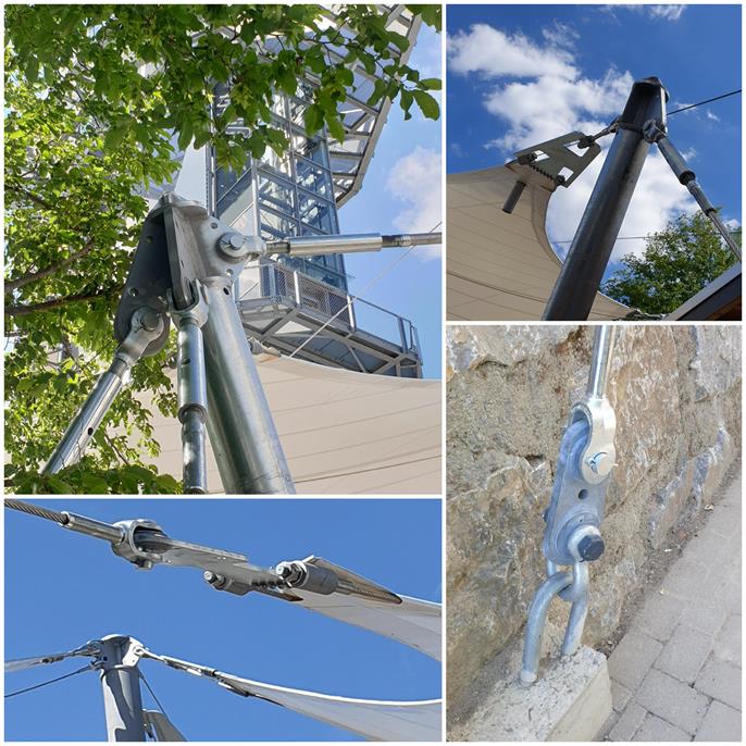 Puntos de detalle de la cubierta de membrana (© Ingenieurbüro Gisela Zündel)