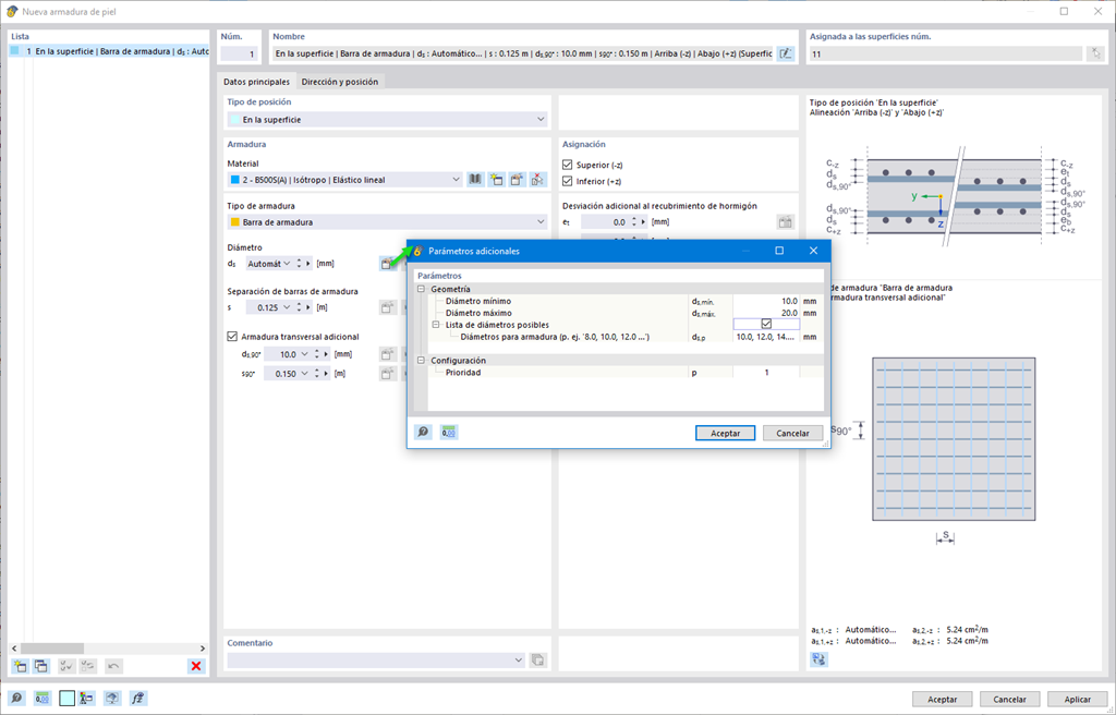 Característica 002558 | Cálculo de armaduras de piel