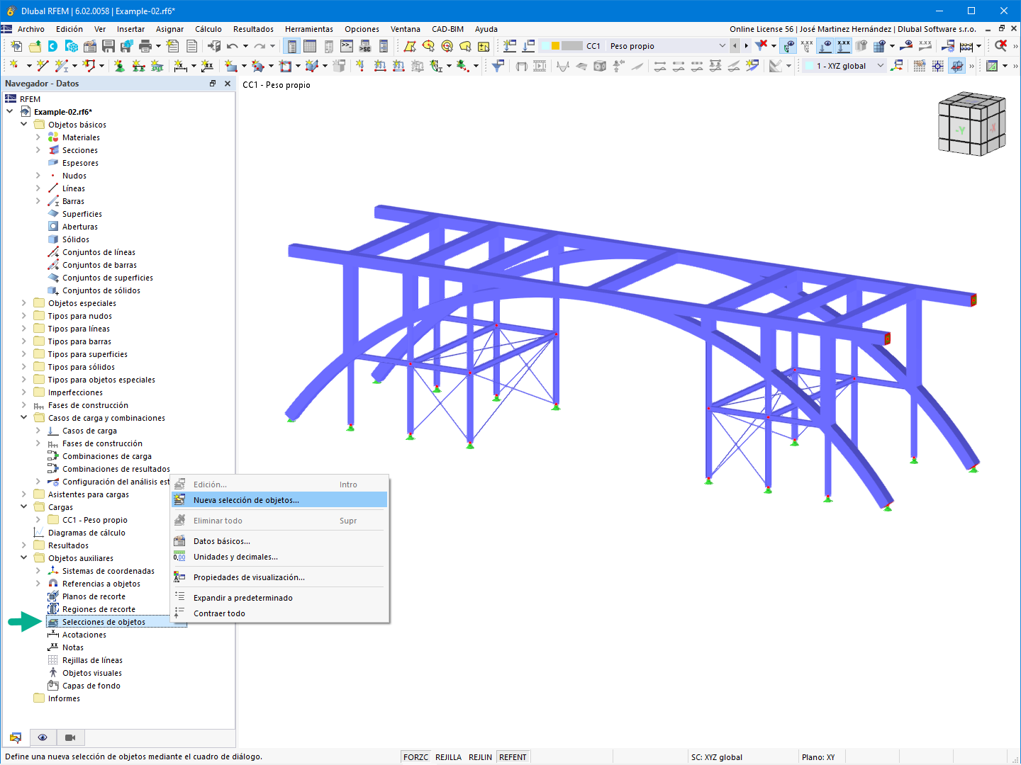"Selecciones de objetos" como objetos auxiliares en RFEM 6